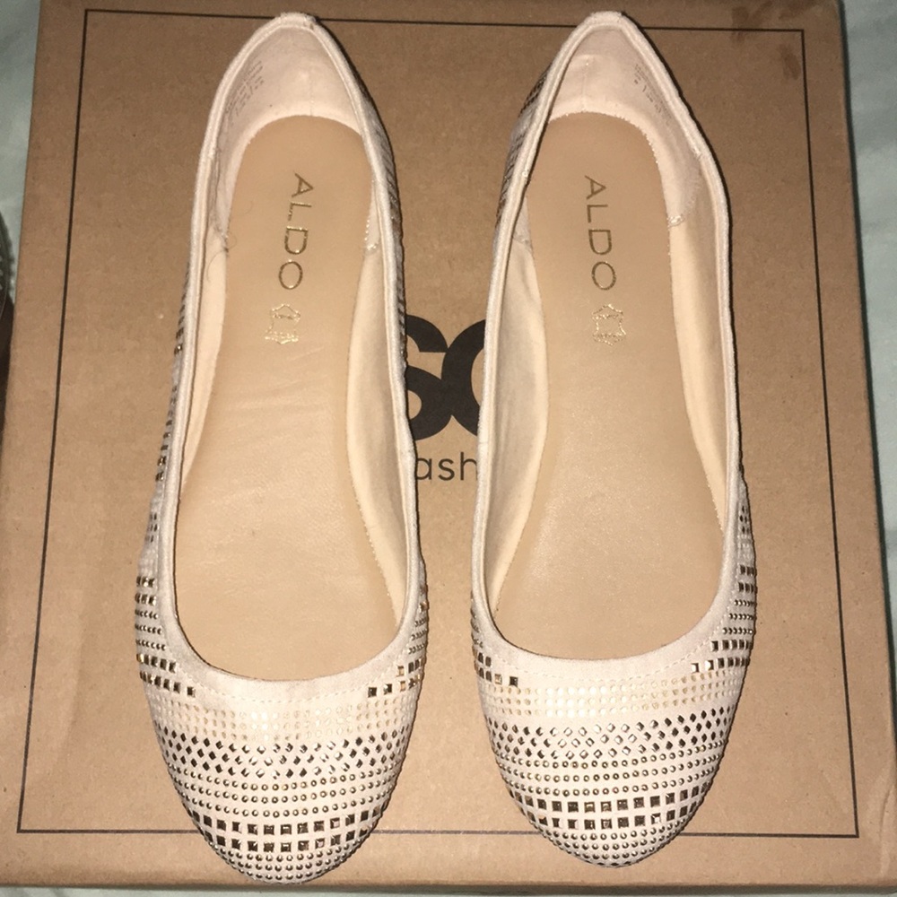 Nude Suede & Rose Gold Studded Aldo Flats